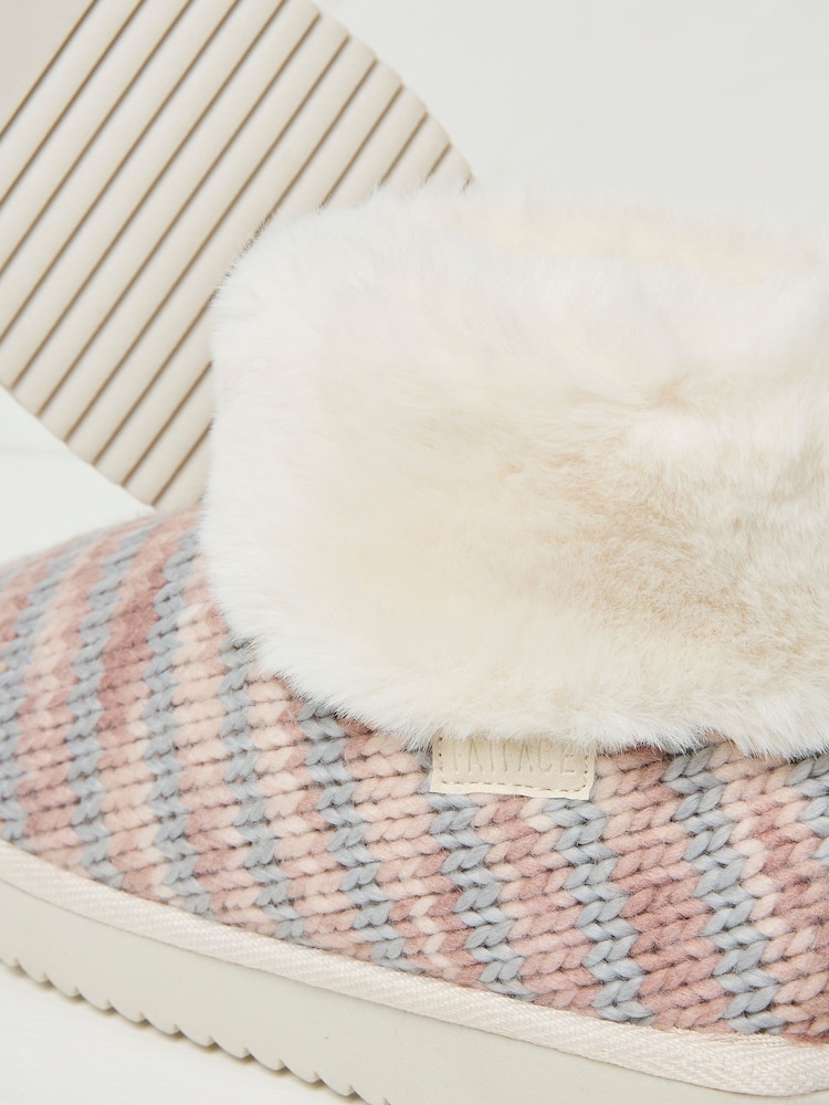 FatFace Light Pink Faux Fur Cuff Knit Boots - Image 2 of 2 FatFace Light Pink Faux Fur Cuff Knit Boots - Image 2 of 2