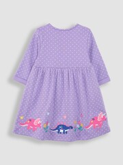 JoJo Maman Bébé Lilac Purple Dino Appliqué Button Front Dress - Image 2 of 4