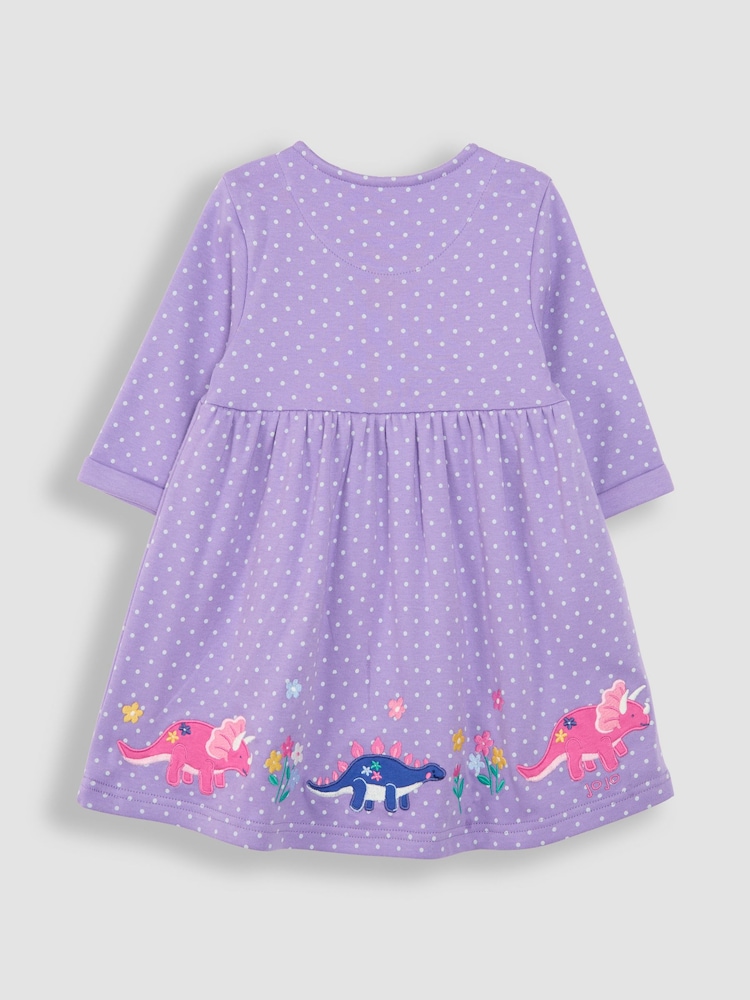 JoJo Maman Bébé Lilac Purple Dino Appliqué Button Front Dress - Image 2 of 4