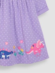 JoJo Maman Bébé Lilac Purple Dino Appliqué Button Front Dress - Image 4 of 4