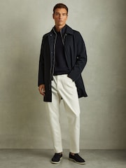 Reiss Navy Logan Hybrid Removable Funnel Neck Overcoat - Image 1 of 6