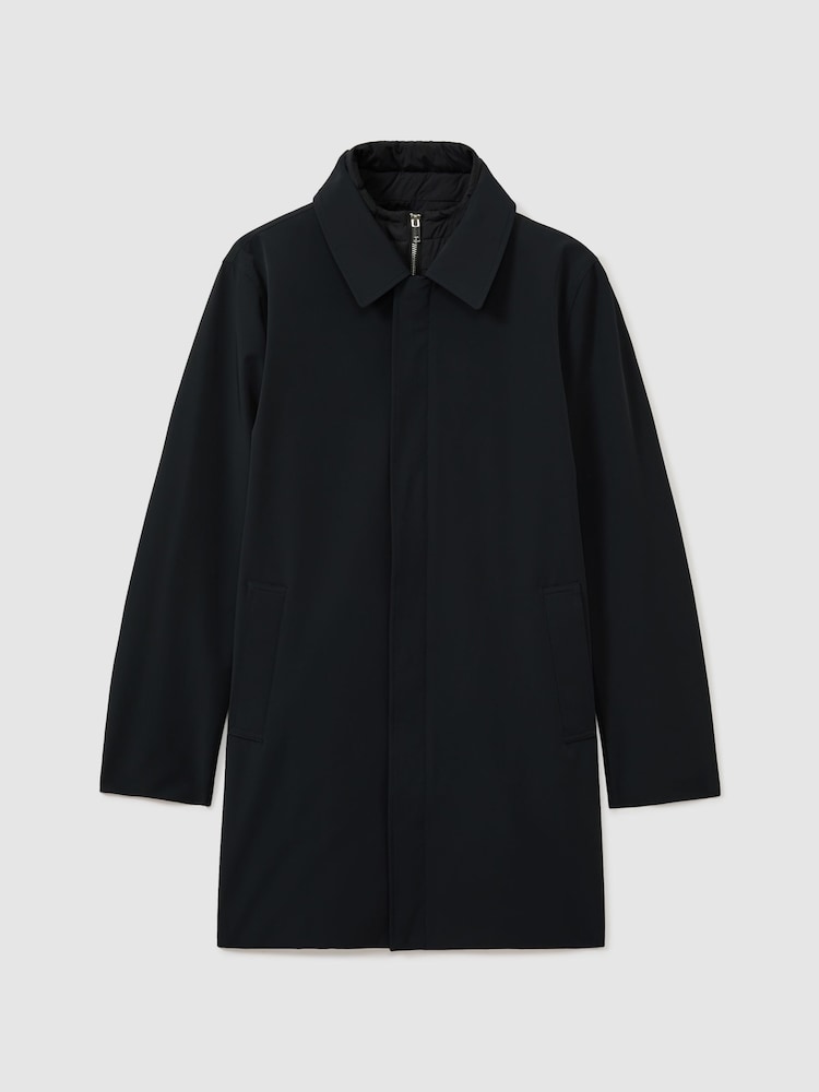 Reiss Navy Logan Hybrid Removable Funnel Neck Overcoat - Image 2 of 6