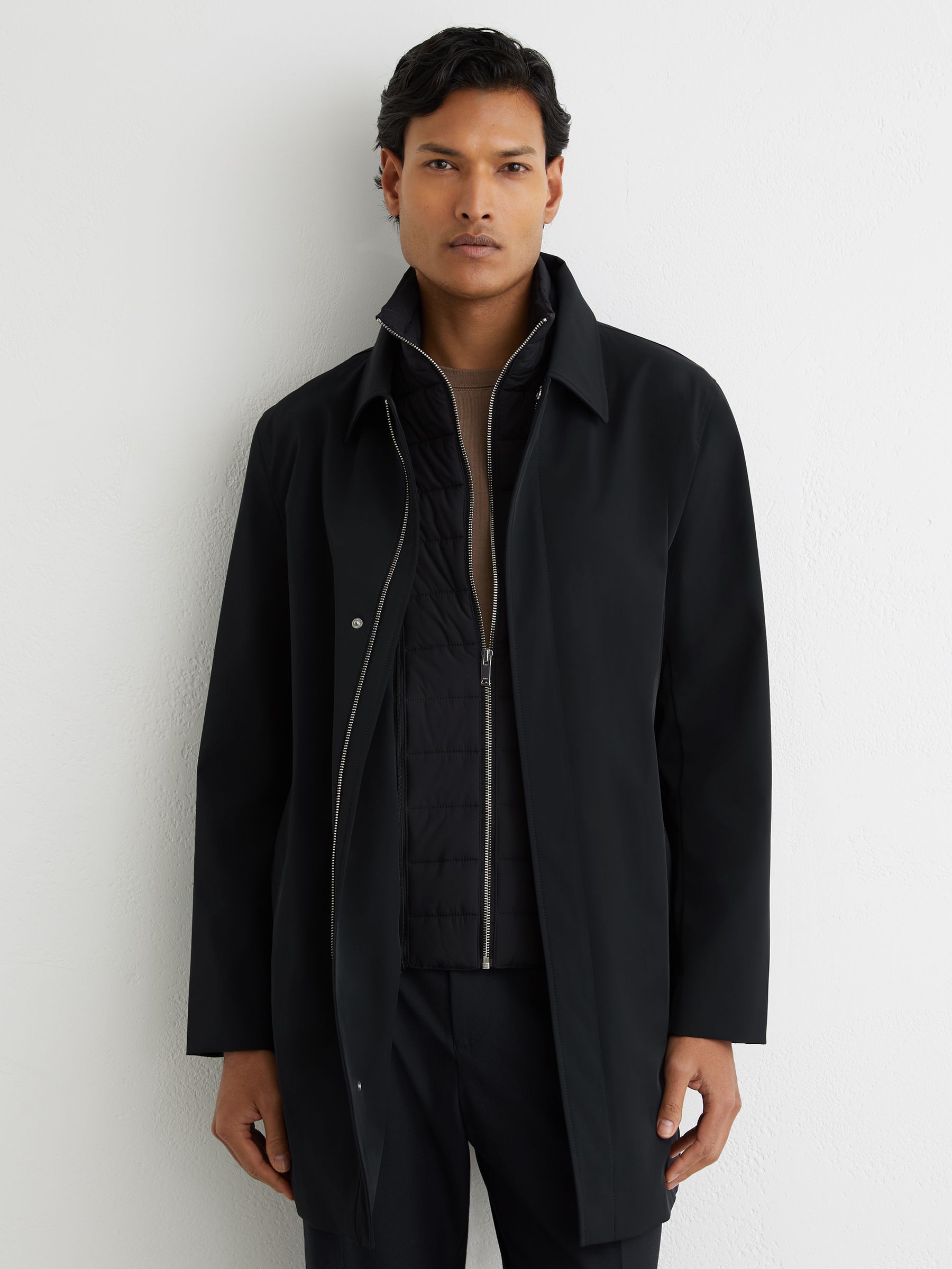 Buy Reiss Navy Logan Hybrid Removable Funnel Neck Overcoat from