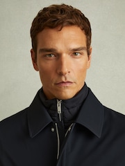 Reiss Navy Logan Hybrid Removable Funnel Neck Overcoat - Image 5 of 6