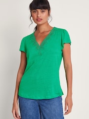 Monsoon 100% Linen Lisa Lace T-Shirt - Изображение 2 из 5