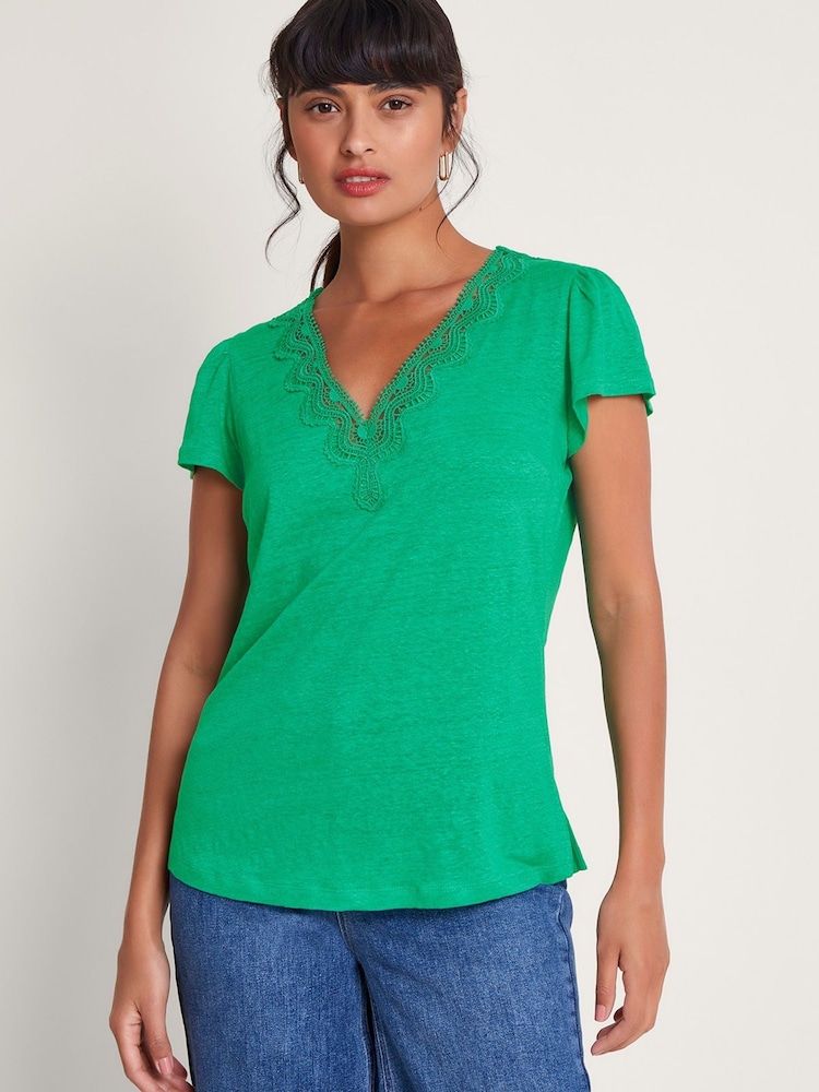 Monsoon 100% Linen Lisa Lace T-Shirt - Изображение 2 из 5