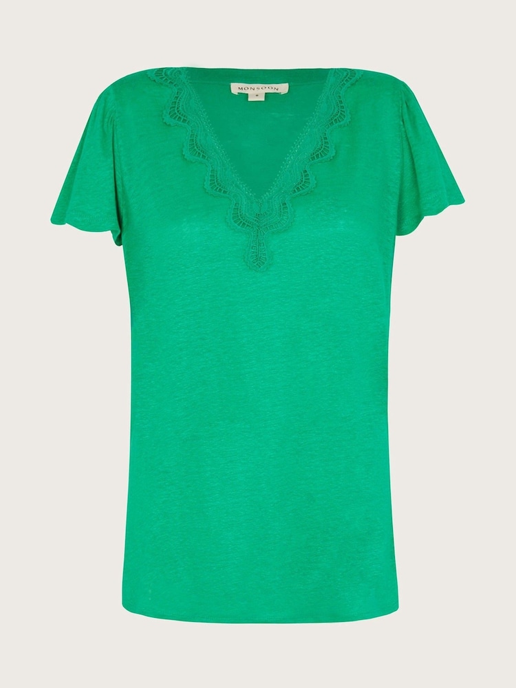 Monsoon 100% Linen Lisa Lace T-Shirt - Изображение 5 из 5