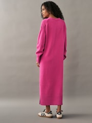 Bright Pink Relaxed Soft Touch Crew Neck Midi Knitted Jumper Dress - Image 2 of 7