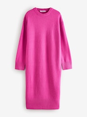 Bright Pink Relaxed Soft Touch Crew Neck Midi Knitted Jumper Dress - Image 5 of 7