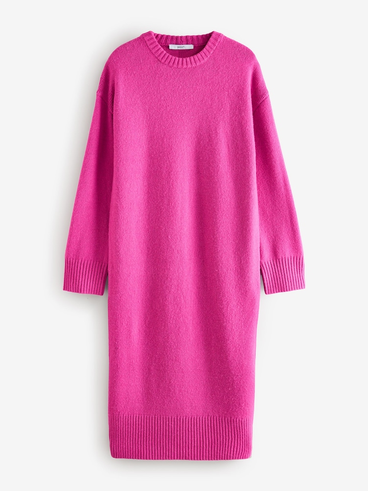 Buy Bright Pink Relaxed Soft Touch Crew Neck Midi Knitted Jumper Dress from  the Next UK online shop