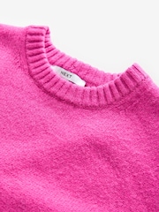 Bright Pink Relaxed Soft Touch Crew Neck Midi Knitted Jumper Dress - Image 6 of 7