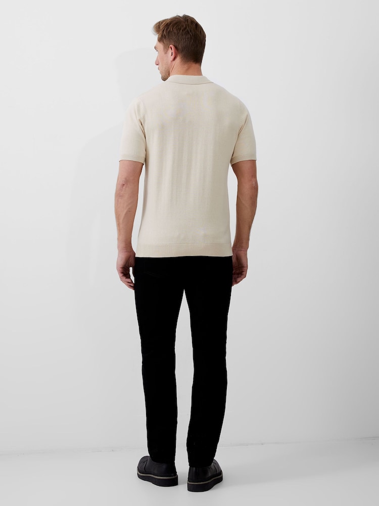 French Connection Natural Short Sleeve Knitted 100% Cotton Polo Shirt - Image 2 of 3