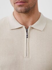 French Connection Natural Short Sleeve Knitted 100% Cotton Polo Shirt - Image 4 of 7