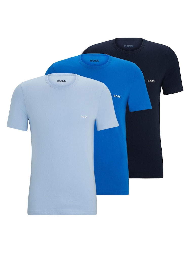 BOSS Blue Three-Pack Of Underwear T-Shirts In Cotton Jersey - Image 1 of 5 BOSS Blue Three-Pack Of Underwear T-Shirts In Cotton Jersey - Image 1 of 5