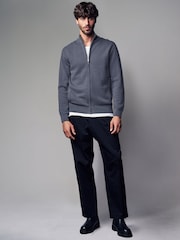 Blue Regular Fit Texture 100% Cotton Premium Zip Through Jumper - Image 2 of 5