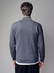 Blue Regular Fit Texture 100% Cotton Premium Zip Through Jumper - Image 3 of 5