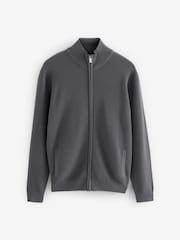 Blue Regular Fit Texture 100% Cotton Premium Zip Through Jumper - Image 5 of 5