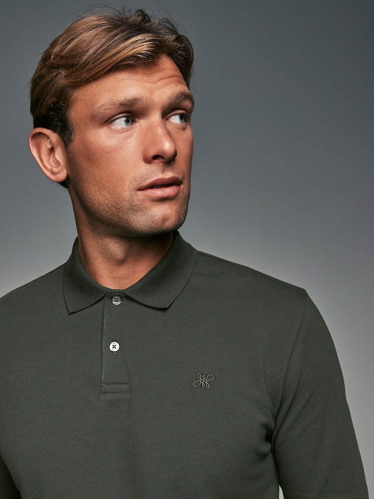 Olivgrün - Langärmeliges Pikee-Poloshirt - Image 4 of 9