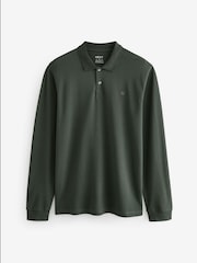 Olive Green Long Sleeve Pique Polo Shirt - Image 7 of 9