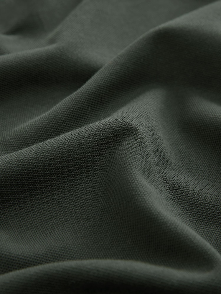 Olive Green Long Sleeve Pique Polo Shirt - Image 9 of 9