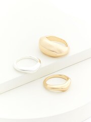 Aela Gold Tone Mixed Metal Rings 3 Pack - Image 2 of 4