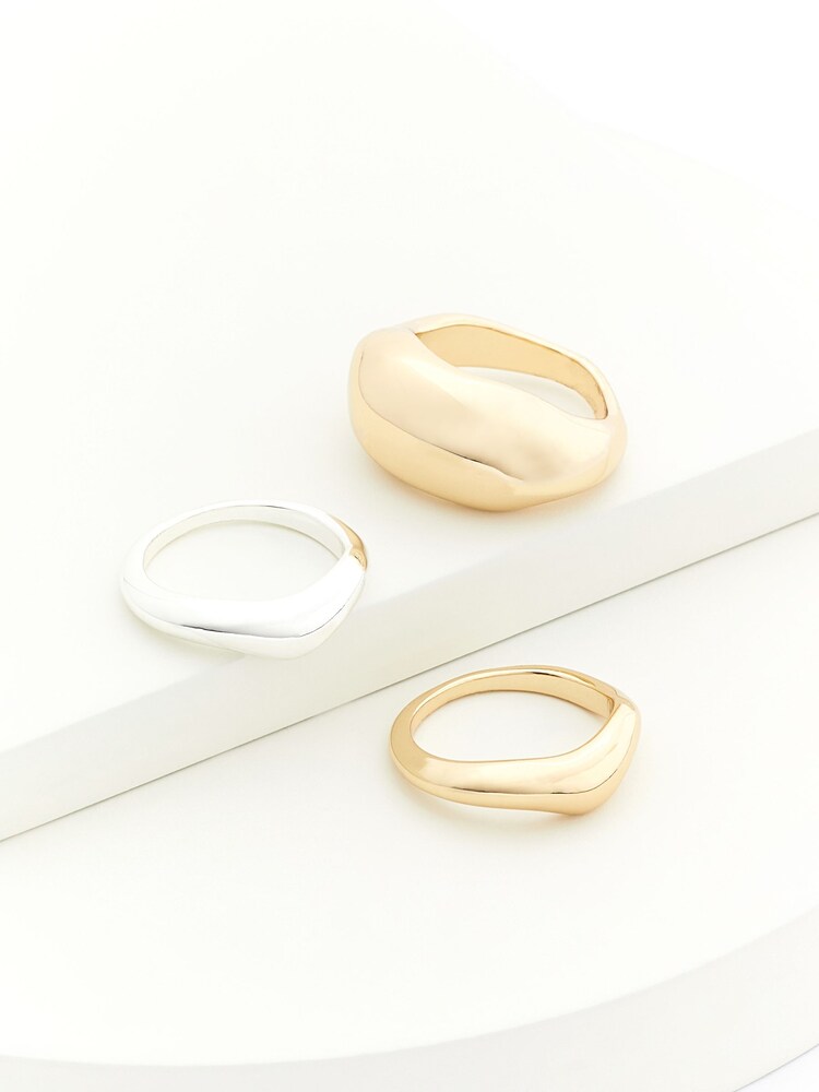 Aela Gold Tone Mixed Metal Rings 3 Pack - Image 2 of 4