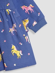 JoJo Maman Bébé Cornflower Blue Unicorn Button Sweat Dress - Image 3 of 3