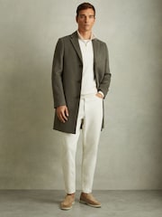 Reiss Green Smoke Gable Wool Blend Single Breasted Epsom Overcoat - Image 1 of 5