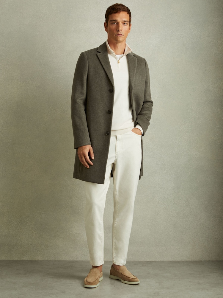 Reiss Green Smoke Gable Wool Blend Single Breasted Epsom Overcoat - Image 1 of 5