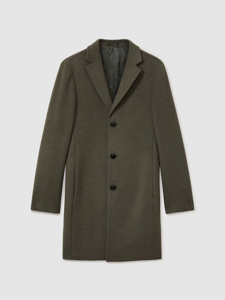Reiss Green Smoke Gable Wool Blend Single Breasted Epsom Overcoat - Image 2 of 5