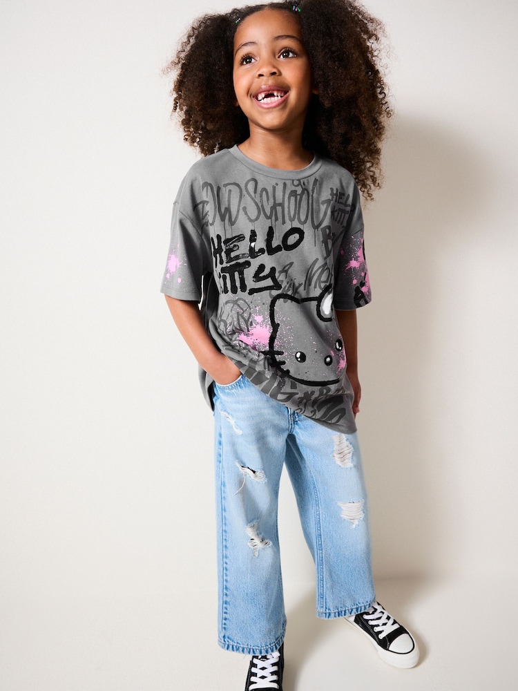 Grey 100% Cotton Graffiti Hello Kitty Oversized T-Shirt (3-16yrs) - Image 1 of 8