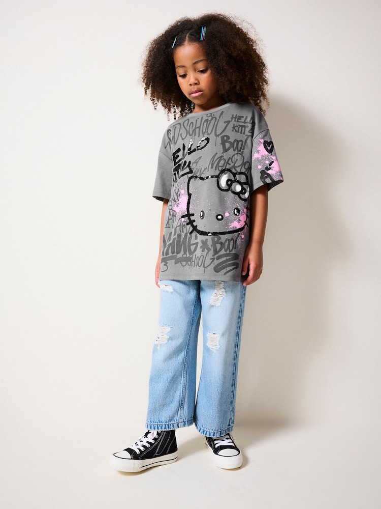Grey 100% Cotton Graffiti Hello Kitty Oversized T-Shirt (3-16yrs) - Image 2 of 8