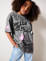 Grey 100% Cotton Graffiti Hello Kitty Oversized T-Shirt (3-16yrs) - Image 4 of 8