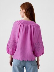 Gap Pink Eyelet Puff Sleeve Shirt - Image 2 of 5