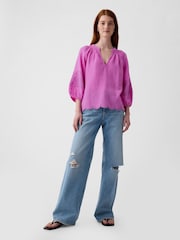 Gap Pink Eyelet Puff Sleeve Shirt - Image 3 of 5