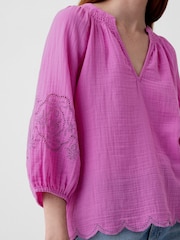 Gap Pink Eyelet Puff Sleeve Shirt - Image 4 of 5