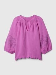 Gap Pink Eyelet Puff Sleeve Shirt - Image 5 of 5