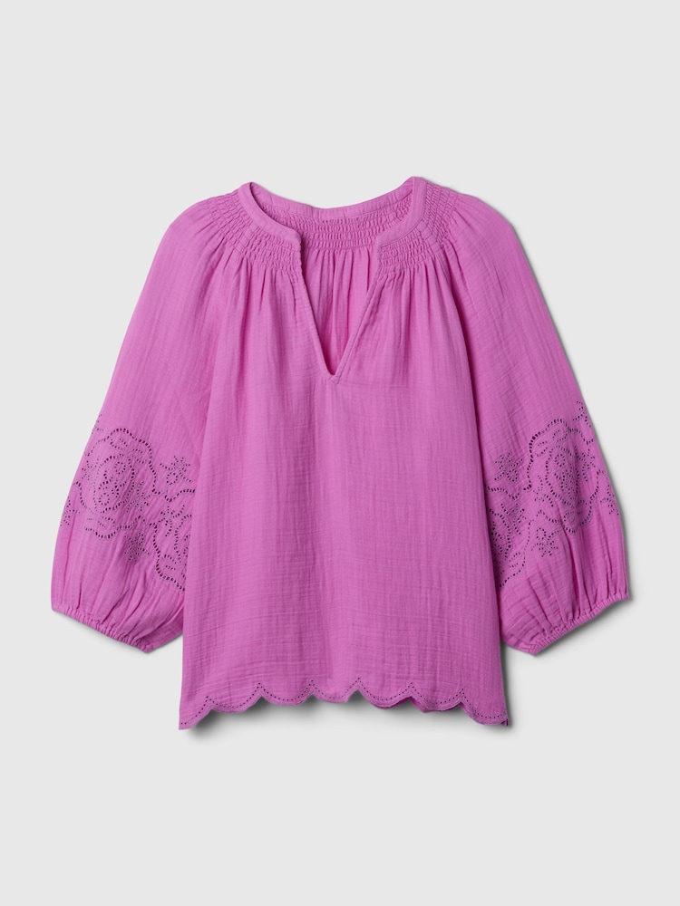 Gap Pink Eyelet Puff Sleeve Shirt - Image 5 of 5