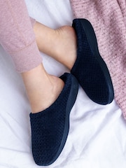 Totes Navy Isotoner Popcorn Terry Mules Slippers - Image 1 of 5
