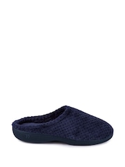 Totes Navy Isotoner Popcorn Terry Mules Slippers - Image 2 of 5