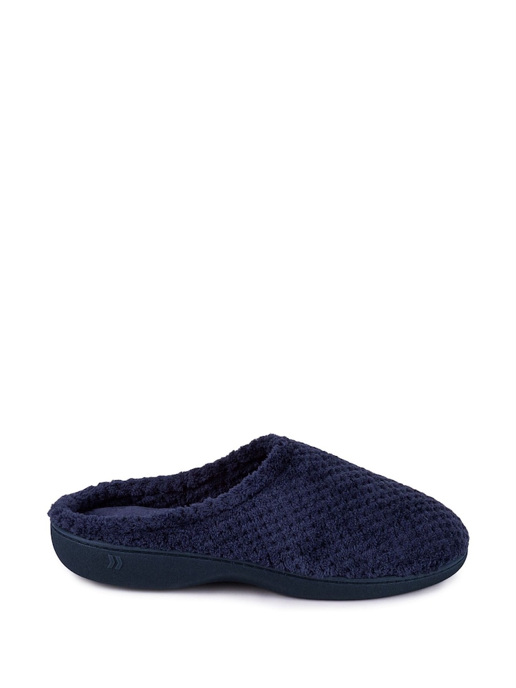 Totes Navy Isotoner Popcorn Terry Mules Slippers - Image 2 of 5