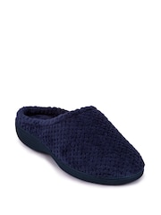 Totes Navy Isotoner Popcorn Terry Mules Slippers - Image 3 of 5