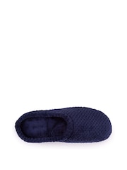 Totes Navy Isotoner Popcorn Terry Mules Slippers - Image 4 of 5