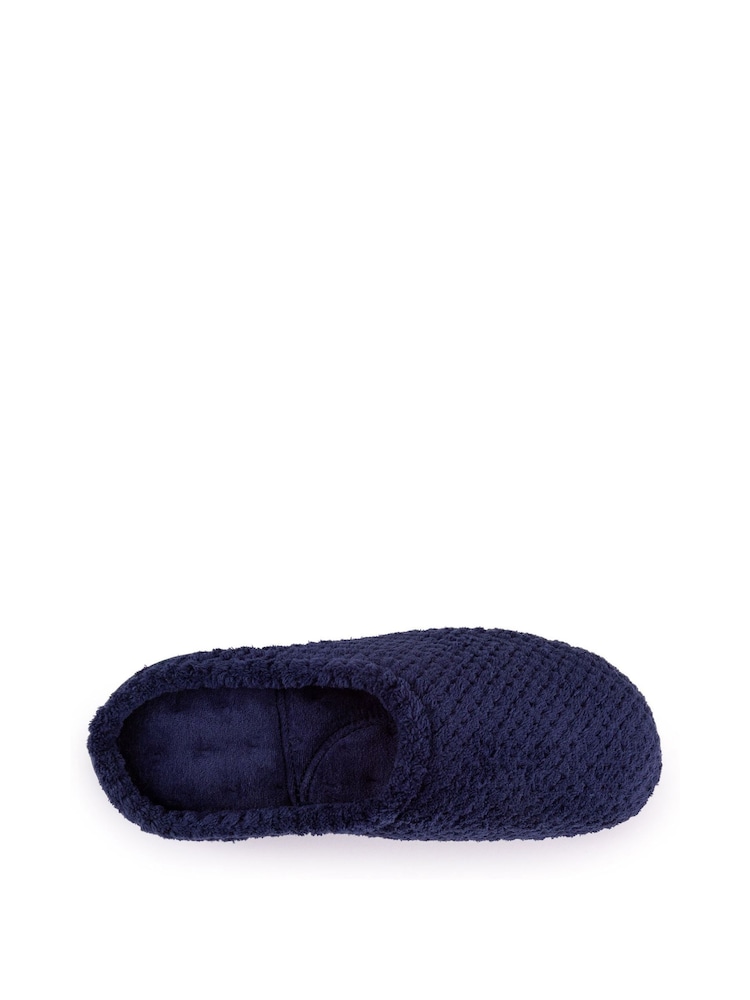 Totes Navy Isotoner Popcorn Terry Mules Slippers - Image 4 of 5