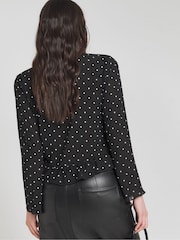 Simply Be Mono Spot Sheer Wrap Long Sleeve Blouse - Image 2 of 4