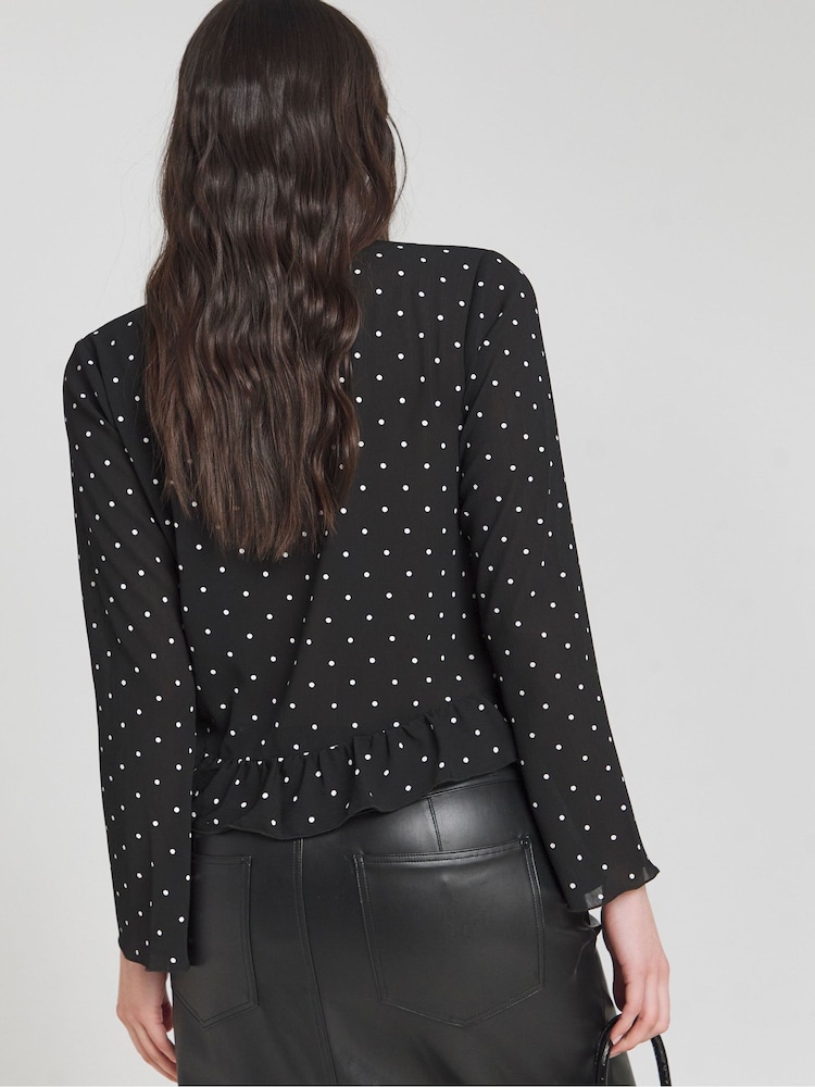 Simply Be Mono Spot Sheer Wrap Long Sleeve Blouse - Image 2 of 4