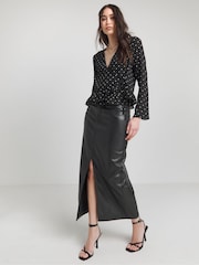 Simply Be Mono Spot Sheer Wrap Long Sleeve Blouse - Image 3 of 4
