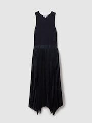 Reiss Navy Marnie Knit Hybrid Midi Dress - Image 2 of 5