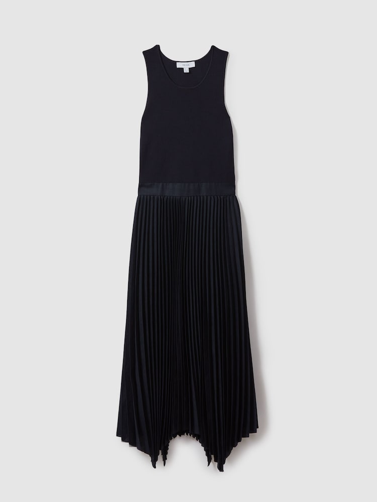 Reiss Navy Marnie Knit Hybrid Midi Dress - Image 2 of 5