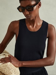 Reiss Navy Marnie Knit Hybrid Midi Dress - Image 3 of 5